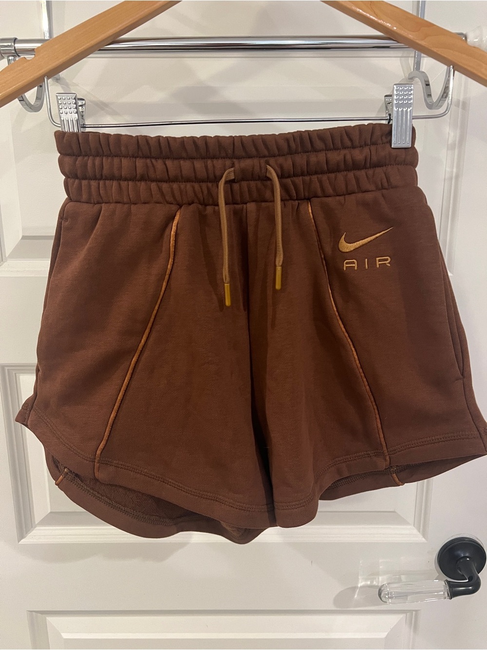 Nike Women's Brown AIR Athletic Shorts with Gold Accent